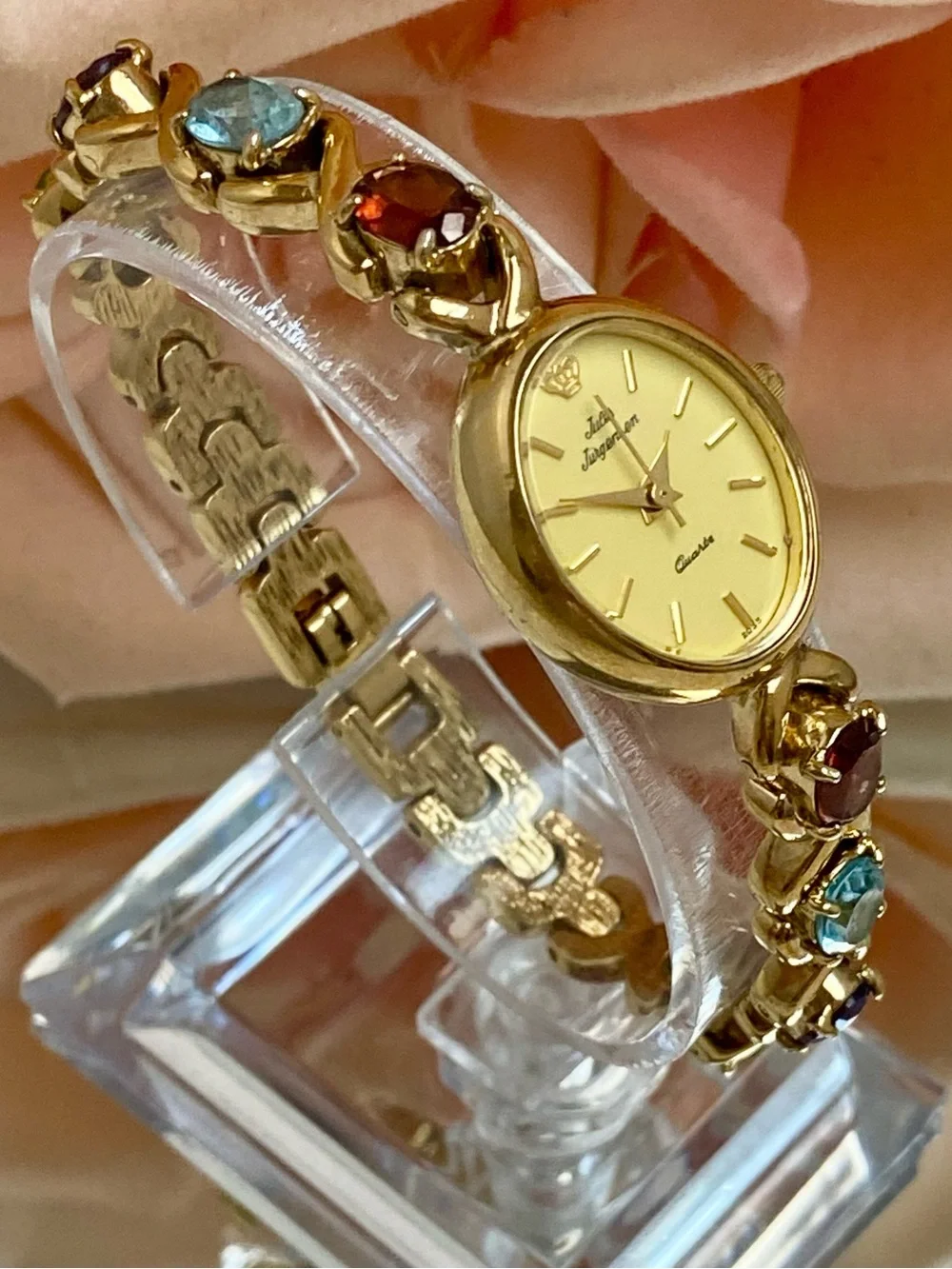 Vintage Jules Jurgensen Gemstone Accented Band Dainty Ladies Cocktail Watch